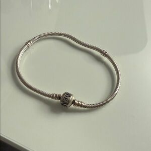 Pandora Silver Snake Chain Bracelet with Logo Bead